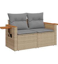 7-tlg. Garten-Sofagarnitur mit Kissen Beige Poly Rattan Akazie