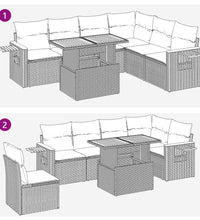 7-tlg. Garten-Sofagarnitur mit Kissen Beige Poly Rattan Akazie
