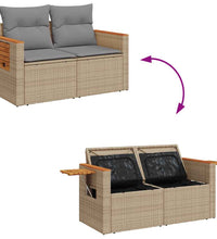 7-tlg. Garten-Sofagarnitur mit Kissen Beige Poly Rattan Akazie