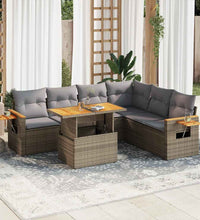 7-tlg. Garten-Sofagarnitur mit Kissen Beige Poly Rattan Akazie