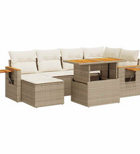 7-tlg. Garten-Sofagarnitur mit Kissen Beige Poly Rattan Akazie