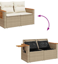 7-tlg. Garten-Sofagarnitur mit Kissen Beige Poly Rattan Akazie