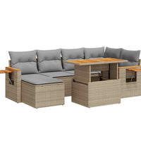 7-tlg. Garten-Sofagarnitur mit Kissen Beige Poly Rattan Akazie