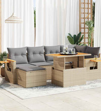 7-tlg. Garten-Sofagarnitur mit Kissen Beige Poly Rattan Akazie