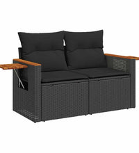 10-tlg. Garten-Sofagarnitur mit Kissen Schwarz Poly Rattan