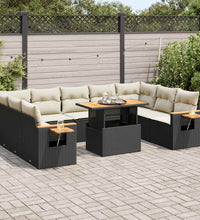 10-tlg. Garten-Sofagarnitur mit Kissen Schwarz Poly Rattan