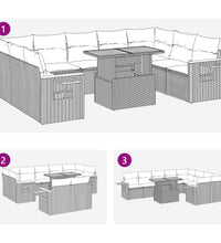 10-tlg. Garten-Sofagarnitur mit Kissen Beige Poly Rattan Akazie