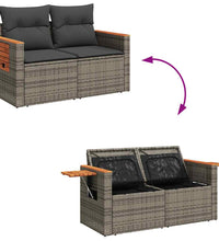 10-tlg. Garten-Sofagarnitur mit Kissen Grau Poly Rattan Akazie