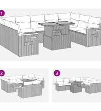 10-tlg. Garten-Sofagarnitur mit Kissen Grau Poly Rattan Akazie