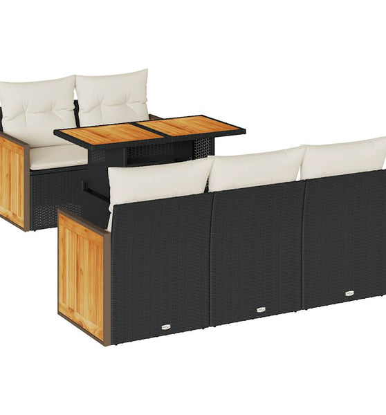 6-tlg. Garten-Sofagarnitur mit Kissen Schwarz Poly Rattan