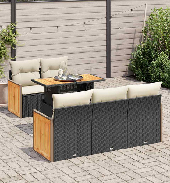 6-tlg. Garten-Sofagarnitur mit Kissen Schwarz Poly Rattan