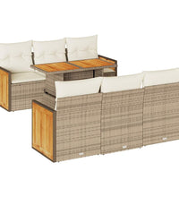 7-tlg. Garten-Sofagarnitur mit Kissen Beige Poly Rattan Akazie