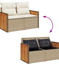 7-tlg. Garten-Sofagarnitur mit Kissen Beige Poly Rattan Akazie
