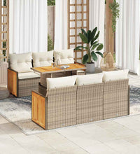 7-tlg. Garten-Sofagarnitur mit Kissen Beige Poly Rattan Akazie