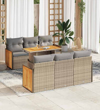 7-tlg. Garten-Sofagarnitur mit Kissen Beige Poly Rattan Akazie