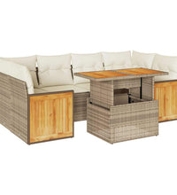 7-tlg. Garten-Sofagarnitur mit Kissen Beige Poly Rattan Akazie