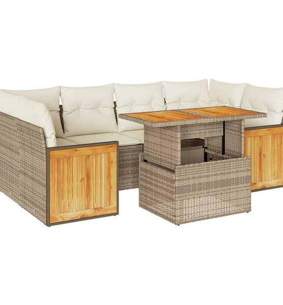 7-tlg. Garten-Sofagarnitur mit Kissen Beige Poly Rattan Akazie