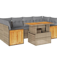 7-tlg. Garten-Sofagarnitur mit Kissen Beige Poly Rattan Akazie