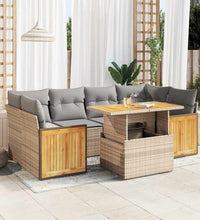 7-tlg. Garten-Sofagarnitur mit Kissen Beige Poly Rattan Akazie