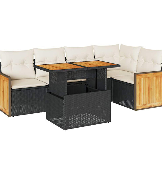 6-tlg. Garten-Sofagarnitur mit Kissen Schwarz Poly Rattan