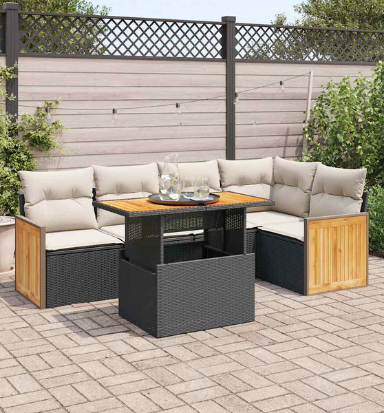 6-tlg. Garten-Sofagarnitur mit Kissen Schwarz Poly Rattan