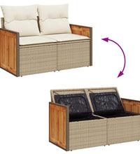 7-tlg. Garten-Sofagarnitur mit Kissen Beige Poly Rattan Akazie