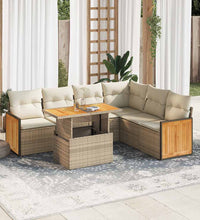 7-tlg. Garten-Sofagarnitur mit Kissen Beige Poly Rattan Akazie