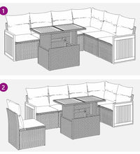 7-tlg. Garten-Sofagarnitur mit Kissen Beige Poly Rattan Akazie