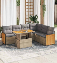 7-tlg. Garten-Sofagarnitur mit Kissen Beige Poly Rattan Akazie