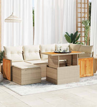 7-tlg. Garten-Sofagarnitur mit Kissen Beige Poly Rattan Akazie