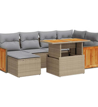 7-tlg. Garten-Sofagarnitur mit Kissen Beige Poly Rattan Akazie
