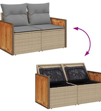 7-tlg. Garten-Sofagarnitur mit Kissen Beige Poly Rattan Akazie