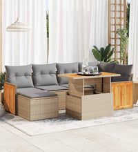 7-tlg. Garten-Sofagarnitur mit Kissen Beige Poly Rattan Akazie