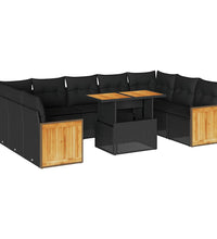 10-tlg. Garten-Sofagarnitur mit Kissen Schwarz Poly Rattan