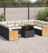 10-tlg. Garten-Sofagarnitur mit Kissen Schwarz Poly Rattan