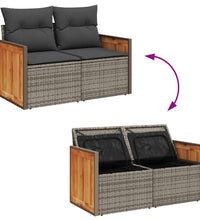 10-tlg. Garten-Sofagarnitur mit Kissen Grau Poly Rattan Akazie