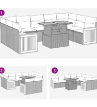 10-tlg. Garten-Sofagarnitur mit Kissen Grau Poly Rattan Akazie
