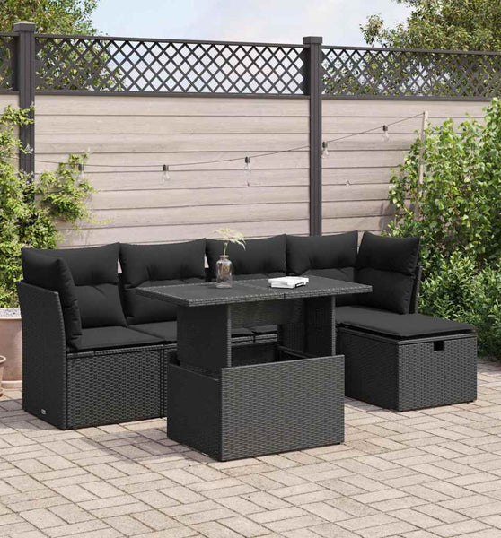 6-tlg. Garten-Sofagarnitur mit Kissen Schwarz Poly Rattan