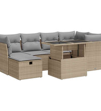 7-tlg. Garten-Sofagarnitur mit Kissen Beige Poly Rattan