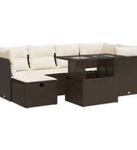 7-tlg. Garten-Sofagarnitur mit Kissen Braun Poly Rattan