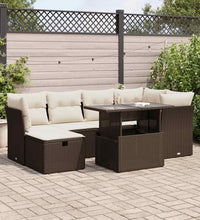 7-tlg. Garten-Sofagarnitur mit Kissen Braun Poly Rattan
