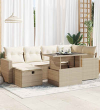 7-tlg. Garten-Sofagarnitur mit Kissen Beige Poly Rattan