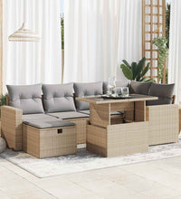 7-tlg. Garten-Sofagarnitur mit Kissen Beige Poly Rattan