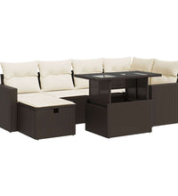 7-tlg. Garten-Sofagarnitur mit Kissen Braun Poly Rattan
