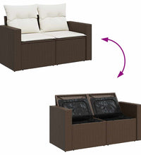 7-tlg. Garten-Sofagarnitur mit Kissen Braun Poly Rattan