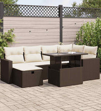 7-tlg. Garten-Sofagarnitur mit Kissen Braun Poly Rattan