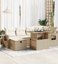 7-tlg. Garten-Sofagarnitur mit Kissen Beige Poly Rattan