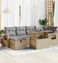 7-tlg. Garten-Sofagarnitur mit Kissen Beige Poly Rattan