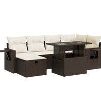 7-tlg. Garten-Sofagarnitur mit Kissen Braun Poly Rattan