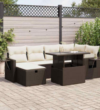 7-tlg. Garten-Sofagarnitur mit Kissen Braun Poly Rattan